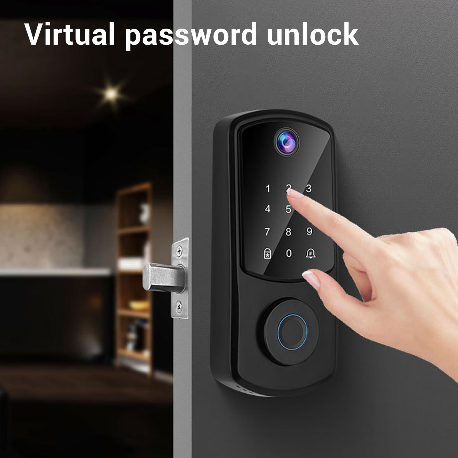 Greensen Keyless Entry Lock, with Keyboard 5 Unlocking Methods Auto Electronic Bar Fingerprint Lock for Home Office Apartment