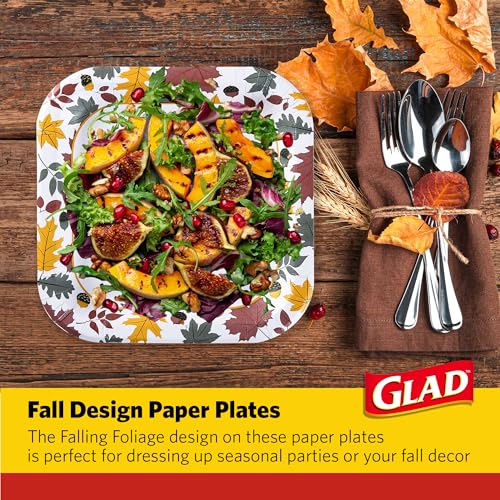 Image of Glad Square Disposable Paper Plates, Falling Foliage, 10 Inch, 20 Count
