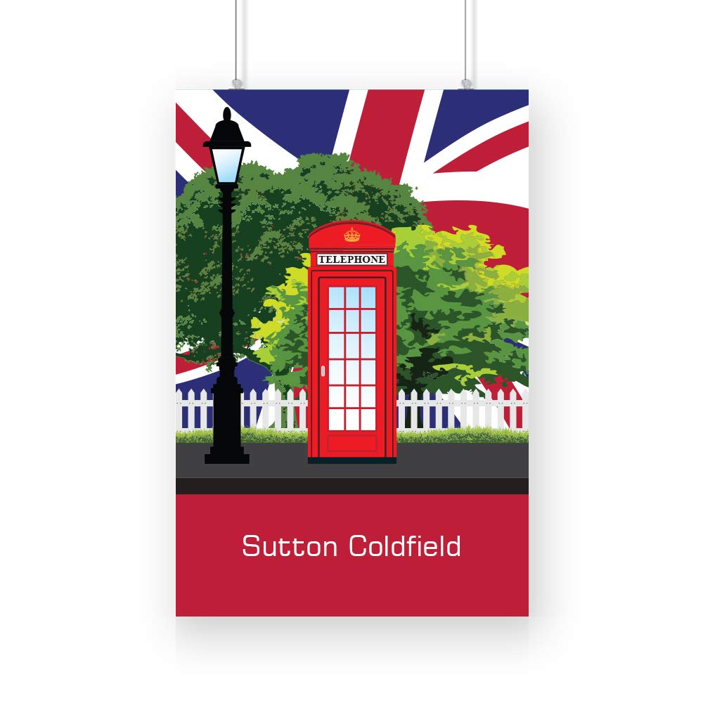 CityPostersPlus Sutton Coldfield Red Telephone Poster (Paper, A1 Size, White)