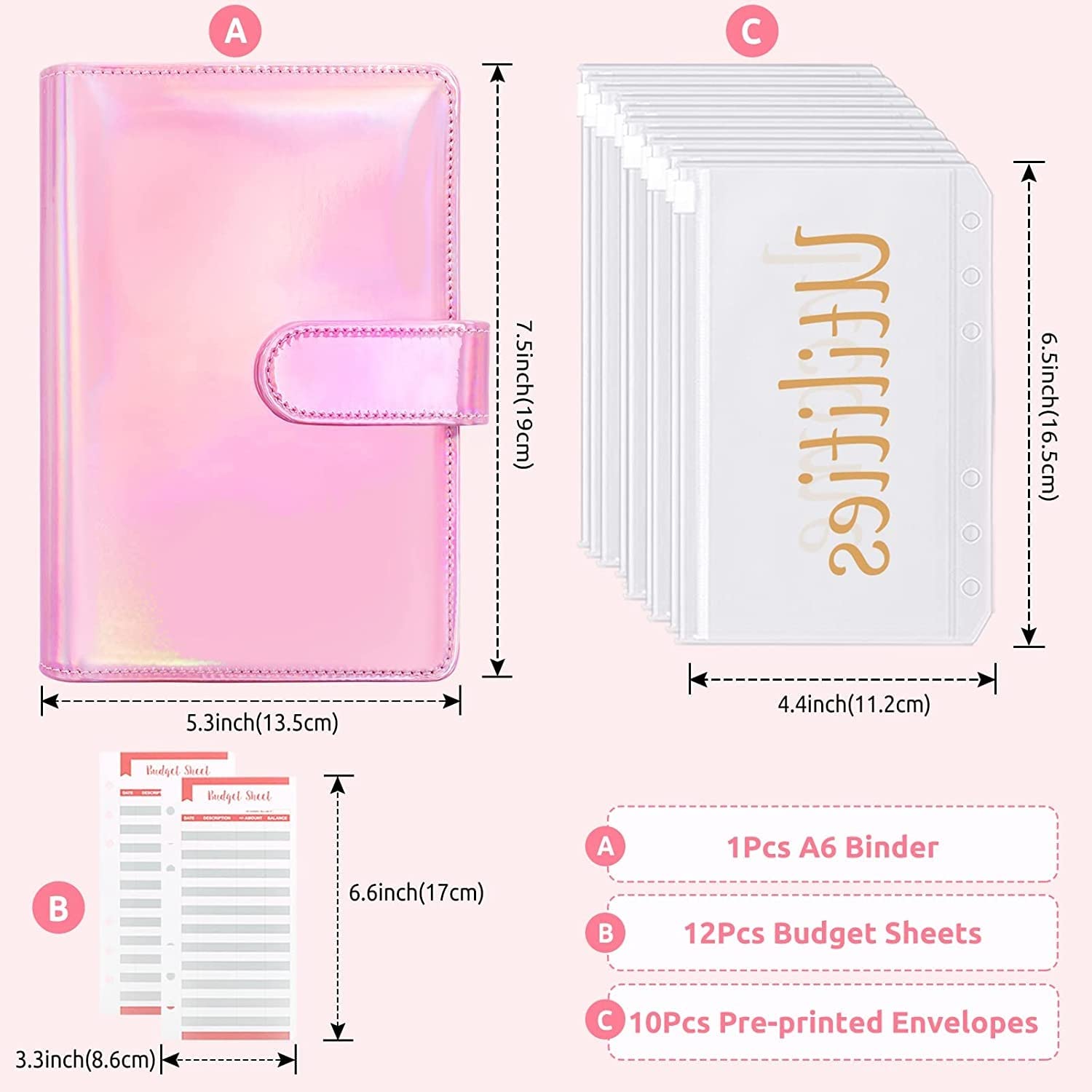A6 Budżetowy Binder z wstępnie wydrukowanymi kopertami gotówkowymi 10pcs do budżetowania, arkusze budżetowe o wydatki 12 szt.