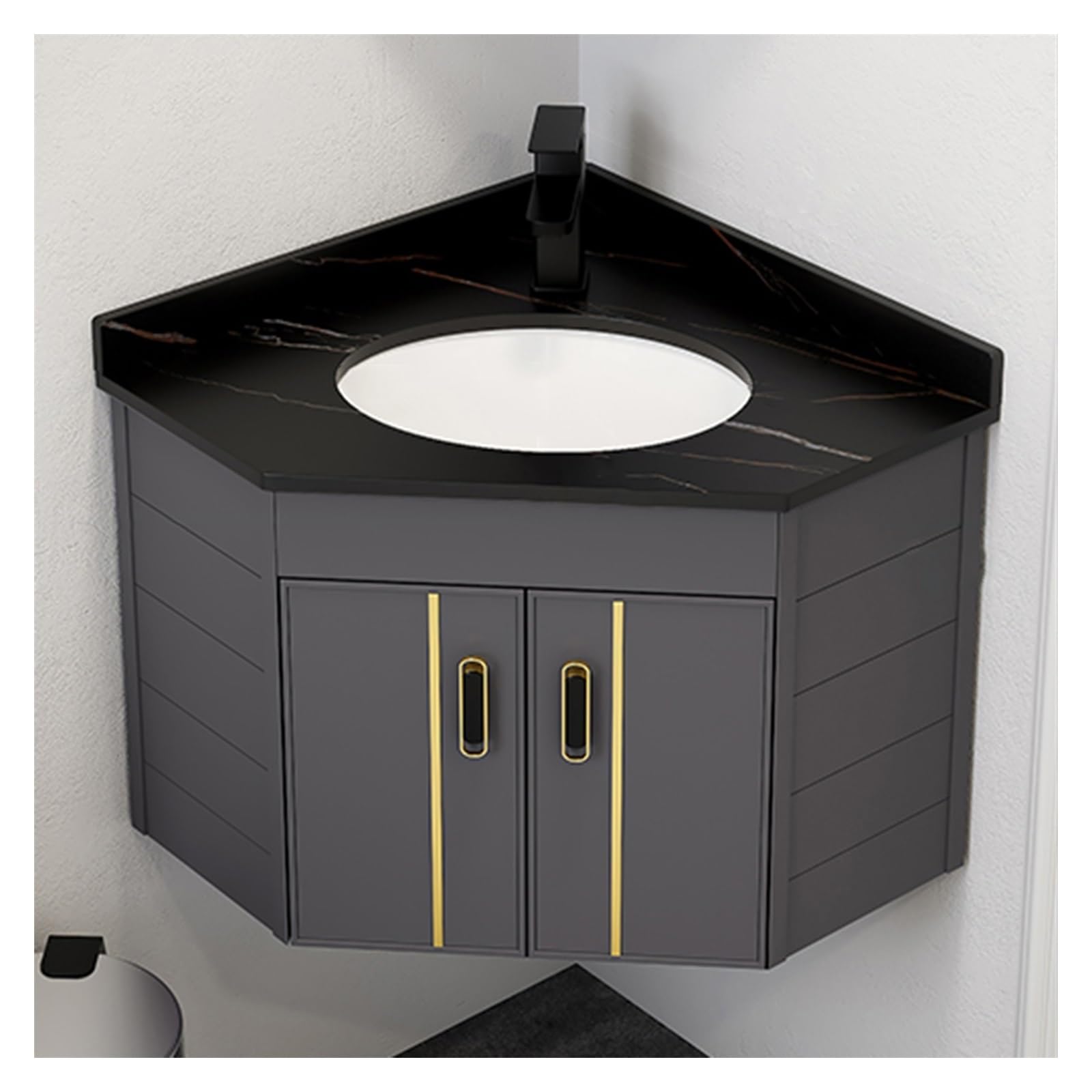 DFGHNBVC Small Wall Mount Corner Sink, Wall Mount Vessel Sink, Easy To Install With Cold And Hot Water Pipe Faucet, For Farmhouse Cloakroom,Black-55Cm