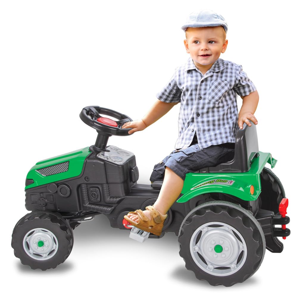 Trettraktor Strong Bull – Kippschutz, Antrieb durch Treten der Pedale, leichtgängiges Lenkradsystem, Verstellbarer Sitz, Hupe, Anhängerkupplung, Maximalgewicht 60 KG