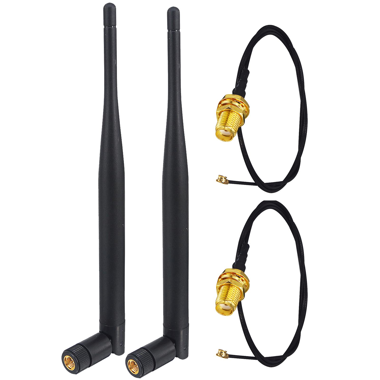 Kaunosta 2× Dual Band 5GHz Antenna 3300-3600/4800-5000MHz 6dBi High-Gain MIMO Antenna, 2×50CM SMA Female to IPEX 1.13 MHF2 Pigtail Cable, Optimized for 5G, WiFi 6, Routers, Gateways