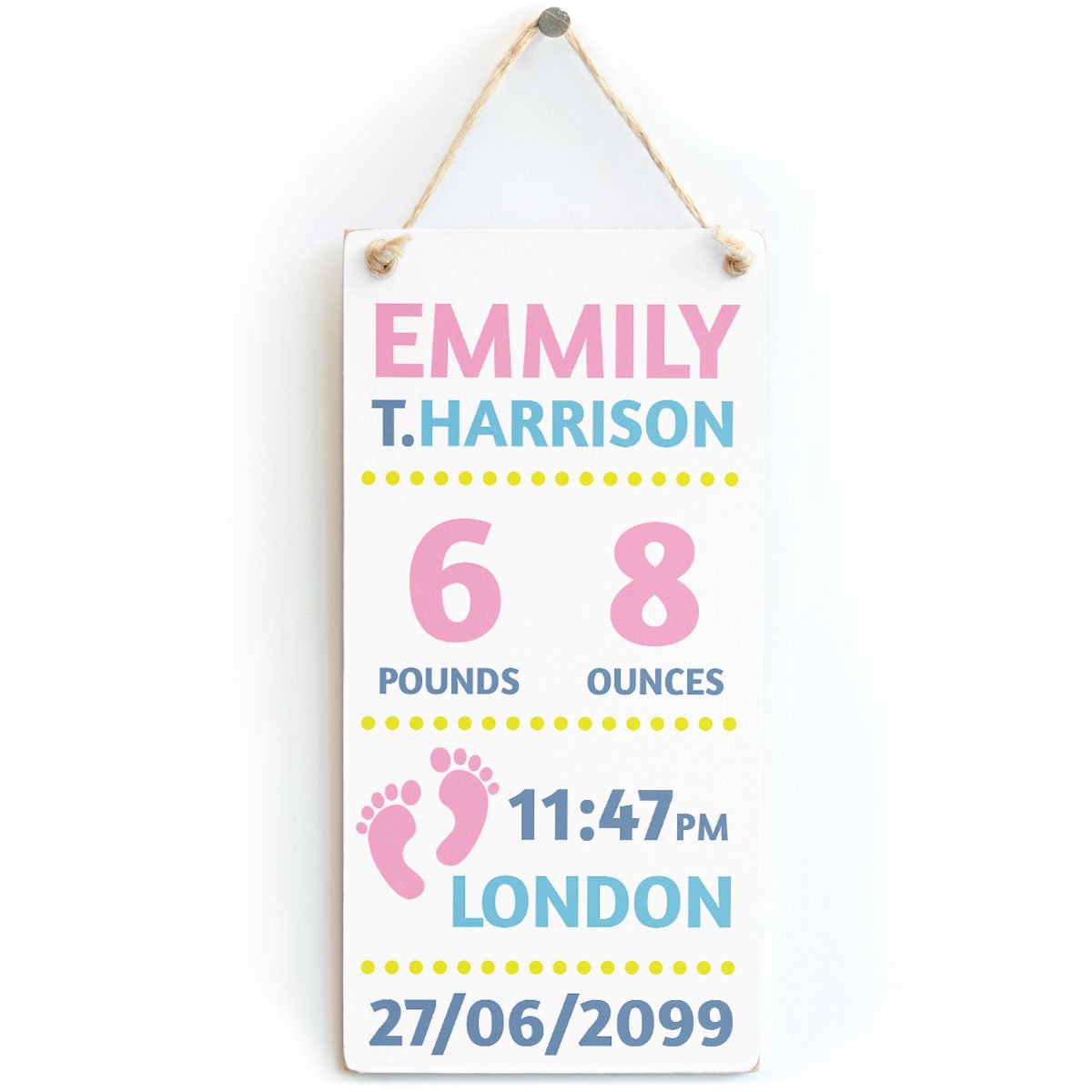 Personalised Newborn Baby Girl - Name, Surname, Birth Weight, Time of Birth & Birth Date - Custom Baby Shower Birth Plaque