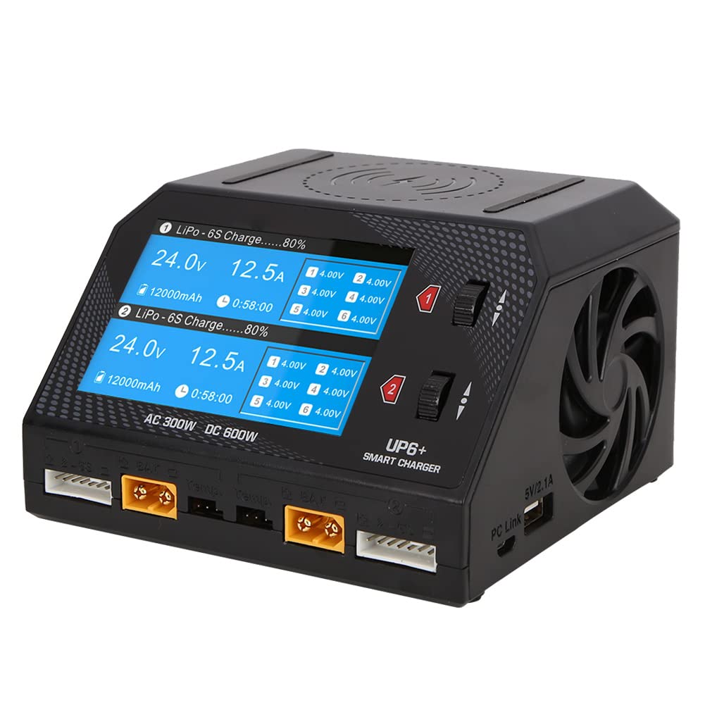 Caricabatterie Intelligente a Doppio Canale, CA 2x150 W CC 2x300 W per Batteria LiPo RC Drone (Spina europea)