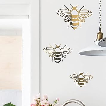 Bee Wall Decals Honey Wall Decor Wall Stickers Gold Honey,Honeycomb Removable DIY Bee Decoration Decals for Bedroom Living Room Playroom Decorations