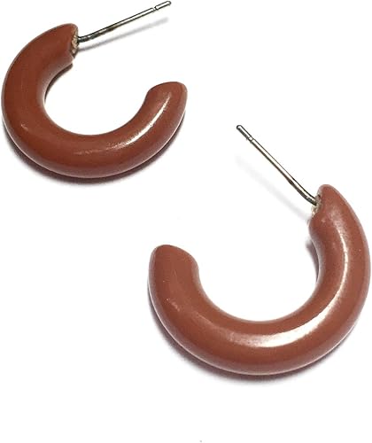 Caramel Brown Lucite Hoop Earrings | Small Vintage Lucite Secretary Hoops - SEC-BR-1