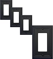 Vista 57 de Cubierta de Interruptor de Luz de Tomacorriente Dúplex Individual Belaire de Metal con Cuentas para Pared, Paquete de 4 Latón Antiguo 1 Gang