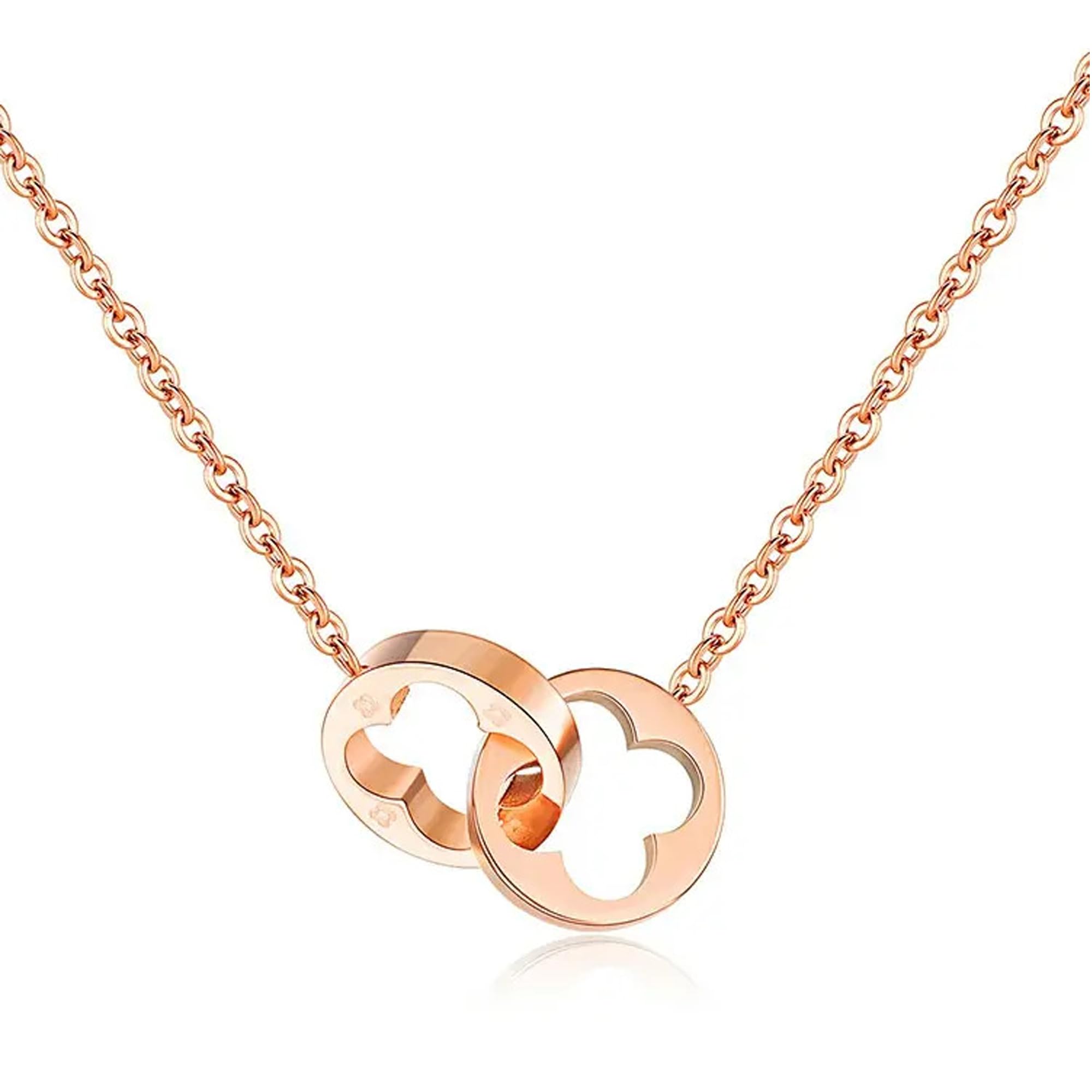 Fashion Frill Elegant Chain Pendant For Women Stainless Steel 18K Rose Gold Plated Double Ring Clover Design Chain Necklace For Women Girls Love Gifts Womens Jewellery (B0CLTZTL6C) Amazon Price History, Amazon Price Tracker