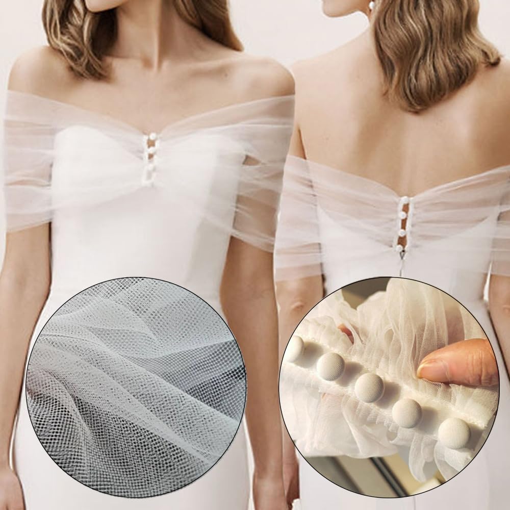 étole pour femme - Boléro blanc - Manteau en dentelle - Robe de mariée - Écharpes de mariage - Fauteuil enveloppant - Chaise de mariée - En tulle amovible - Épaules dénudées - Robe de soirée
