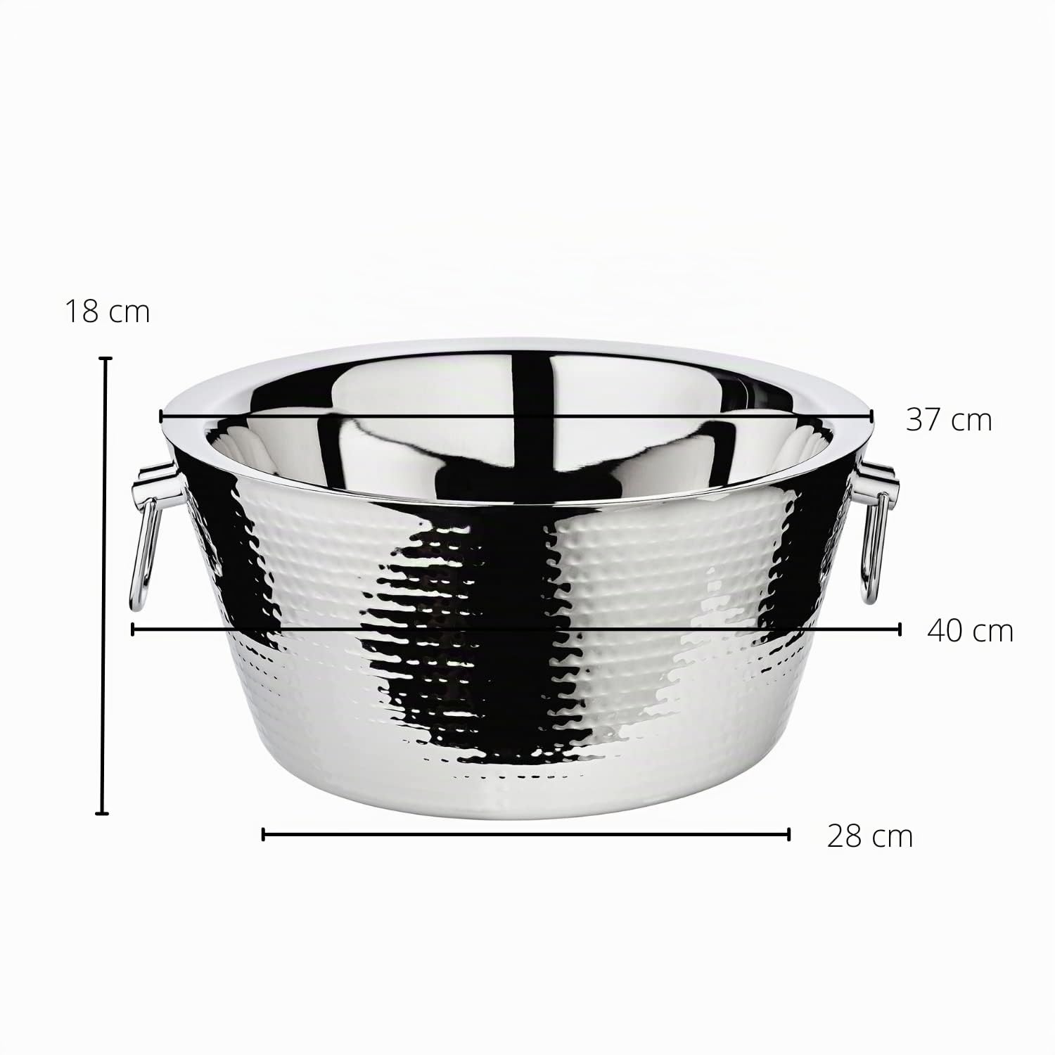 EDZARD Champagnerkühler Ontario (Ø 38 cm, H 18 cm), Edelstahl doppelwandig, gehämmert, mit Griffen, für 5 Flaschen – Sektkühler groß, Flaschenkühler, Getränkekühler, Schale für Sekt & Eiswürfel