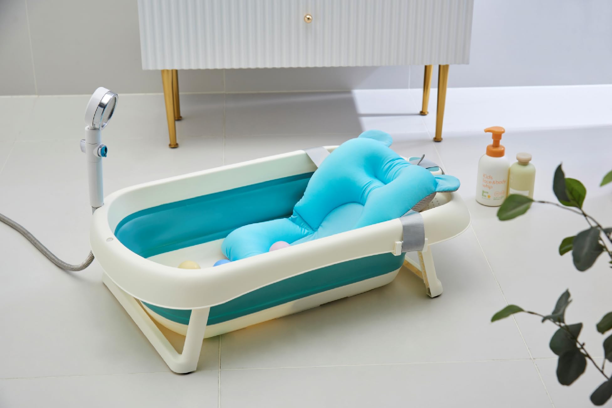 Bañera para bebé con soporte de baño, 81 x 40 x 24 cm, bañera ergonómica con soporte de bañera plegable, bañera plegable antideslizante para recién nacidos, gris