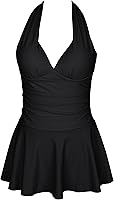 Vista 4 de Omichic Traje de baño tankini halter de dos piezas para mujer, con control de abdomen, cuello en V, con pantalones cortos