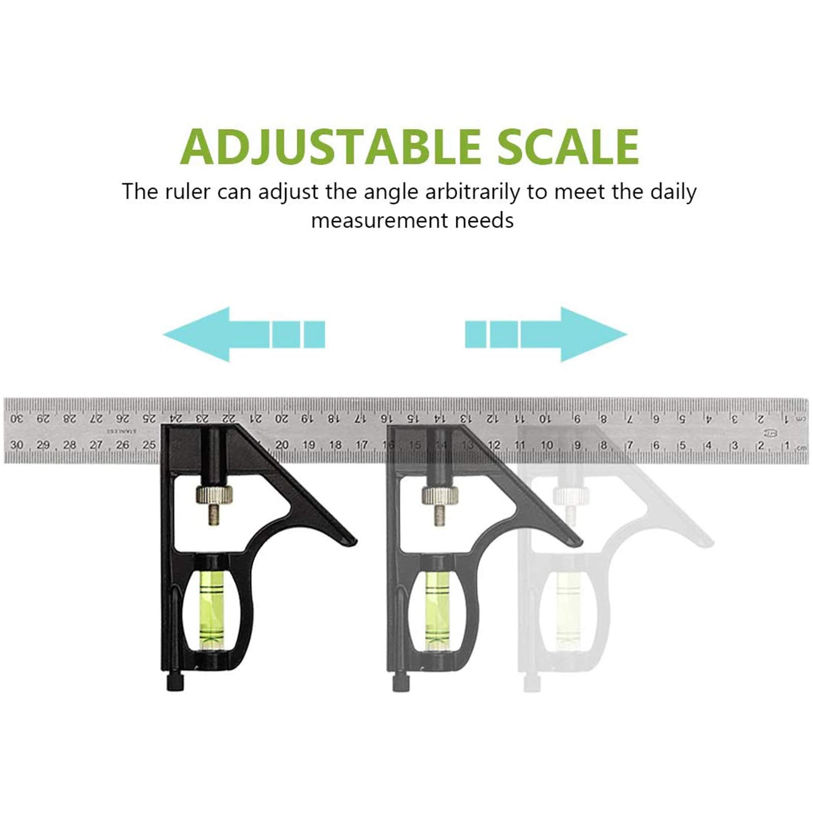Squadra Combinata, Righello Per Angolo Combinato Regolabile in Acciaio Inox 45/90 Grado 300Mm, Righello Ad Angolo Quadrato Con Livella A Bolla Per Ingegnere Artigiano Falegname