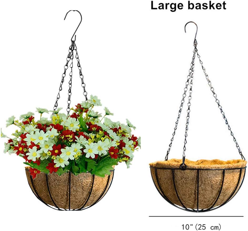 Handmade Simulated Daisy Hanging Basket Home Lawm Garden Balcony Christmas Decoration Hanging Flower Pot Artificial Daisy Red and White (Big Basket)