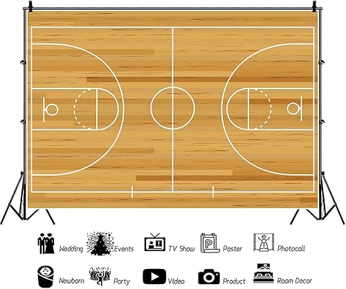 Miniatura 2 de Haoyiyi Telón de fondo de baloncesto de 12 x 8 pies con vista a la cancha de baloncesto Deportes Estadio Partido Club Fotografía Fondo Feliz