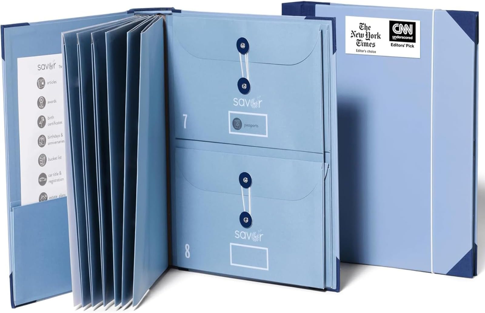 The Folio® Important Document Organizer by Savor | Binder with Guided Labels, Acid-Free File Folder with 10 Pockets for Home, Legal, Medical Papers | Mother’s Day Gift for Moms, Records Storage (Blue)
