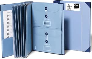 The Folio Important Document Organizer by Savor | Binder with Guided Labels, Acid-Free File Folder Organizer with 10 Pockets, Document Holder for Home Records, Legal and Medical Papers (Blue)