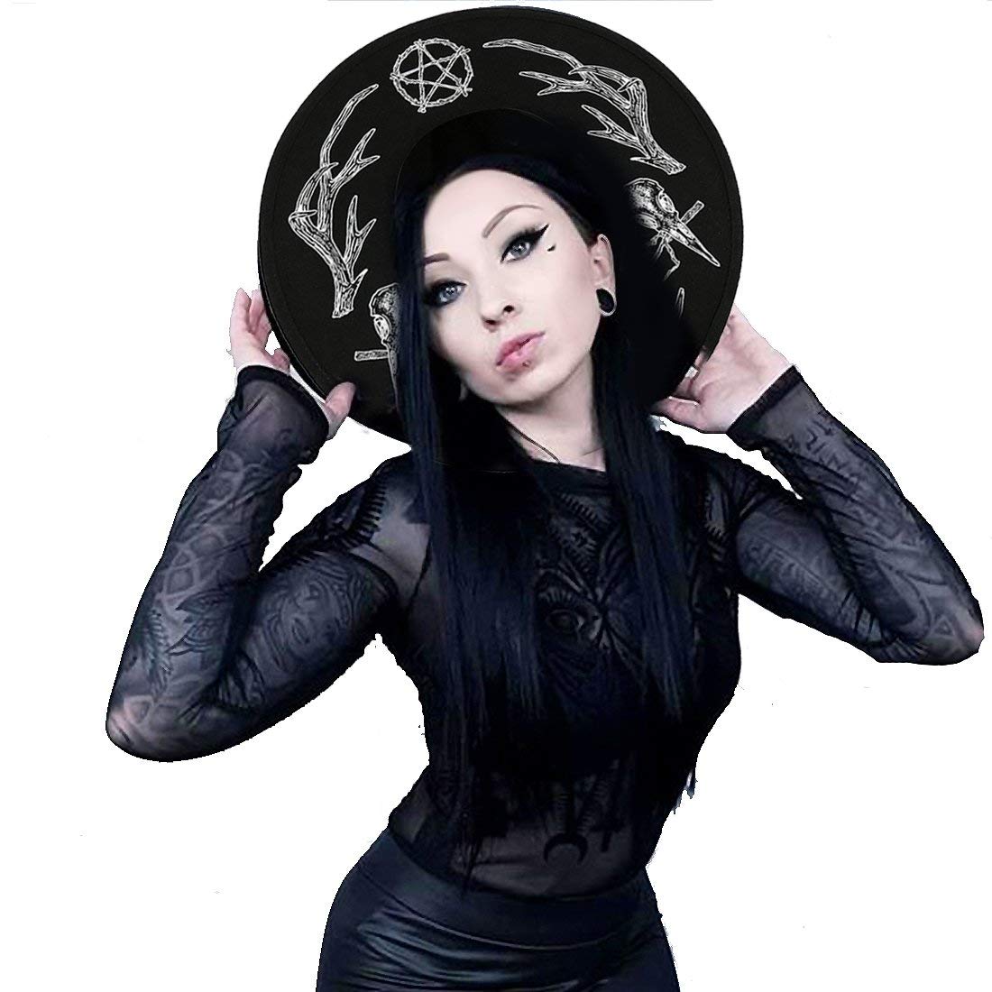 Restyle Clothing Pagan Ritual Wide Brim Hat Women's Fashion Accessory Black Wool Gothic Nugoth Witchy Goth Wiccan Occult Fedora