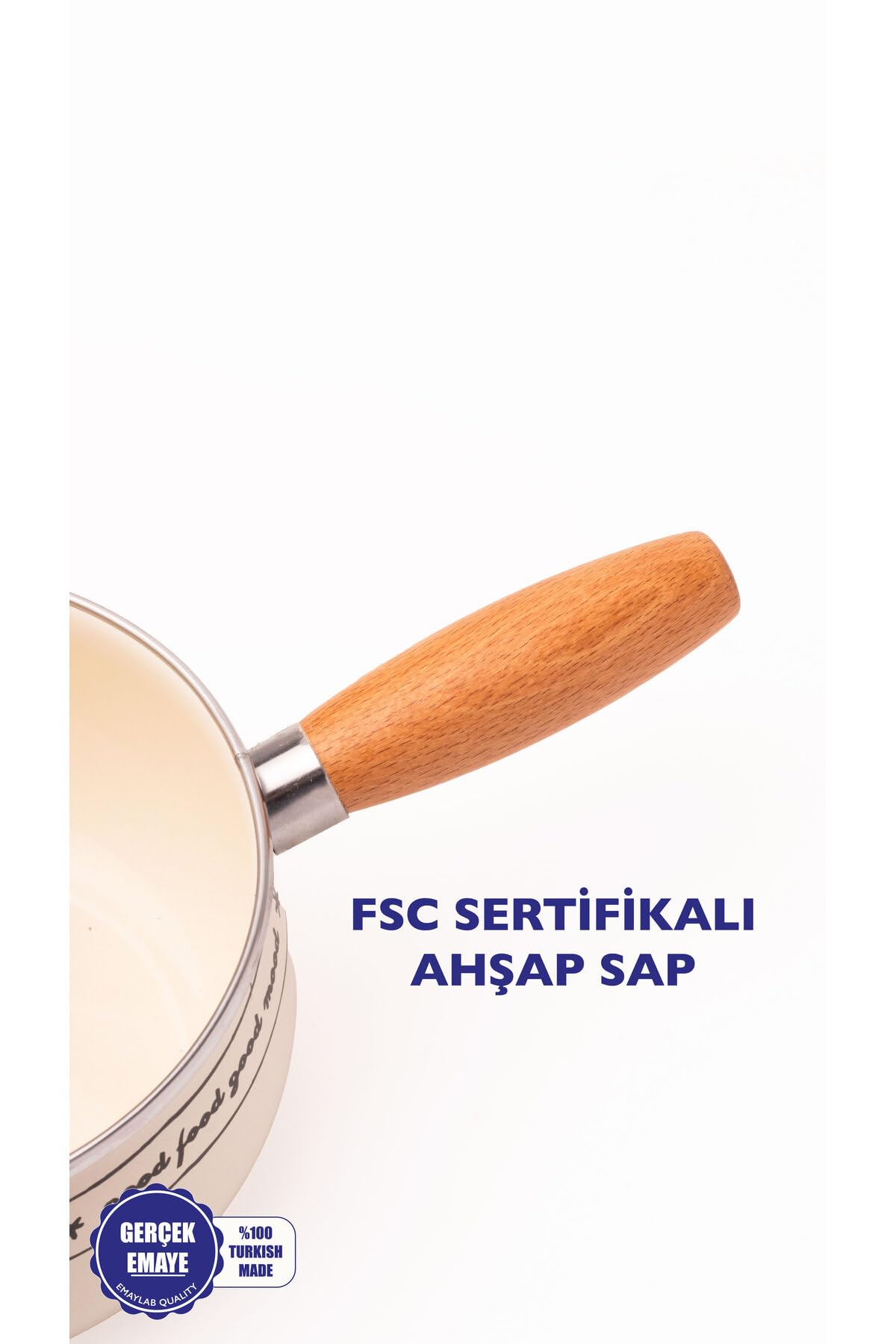 Mood Ahşap Saplı Emaye Haşlama Tavası 18Cm (2,2 Litre)
