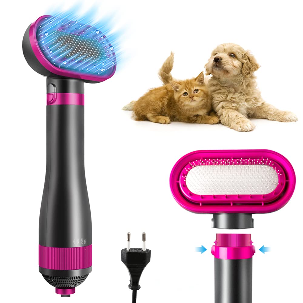 FIRE BULL Secador Pelo para Mascotas, Peine Secador de Pelo 2 en 1, Peine Silencioso para el Cuidado de Mascotas (Perla Adhesiva roja estándar Europea)