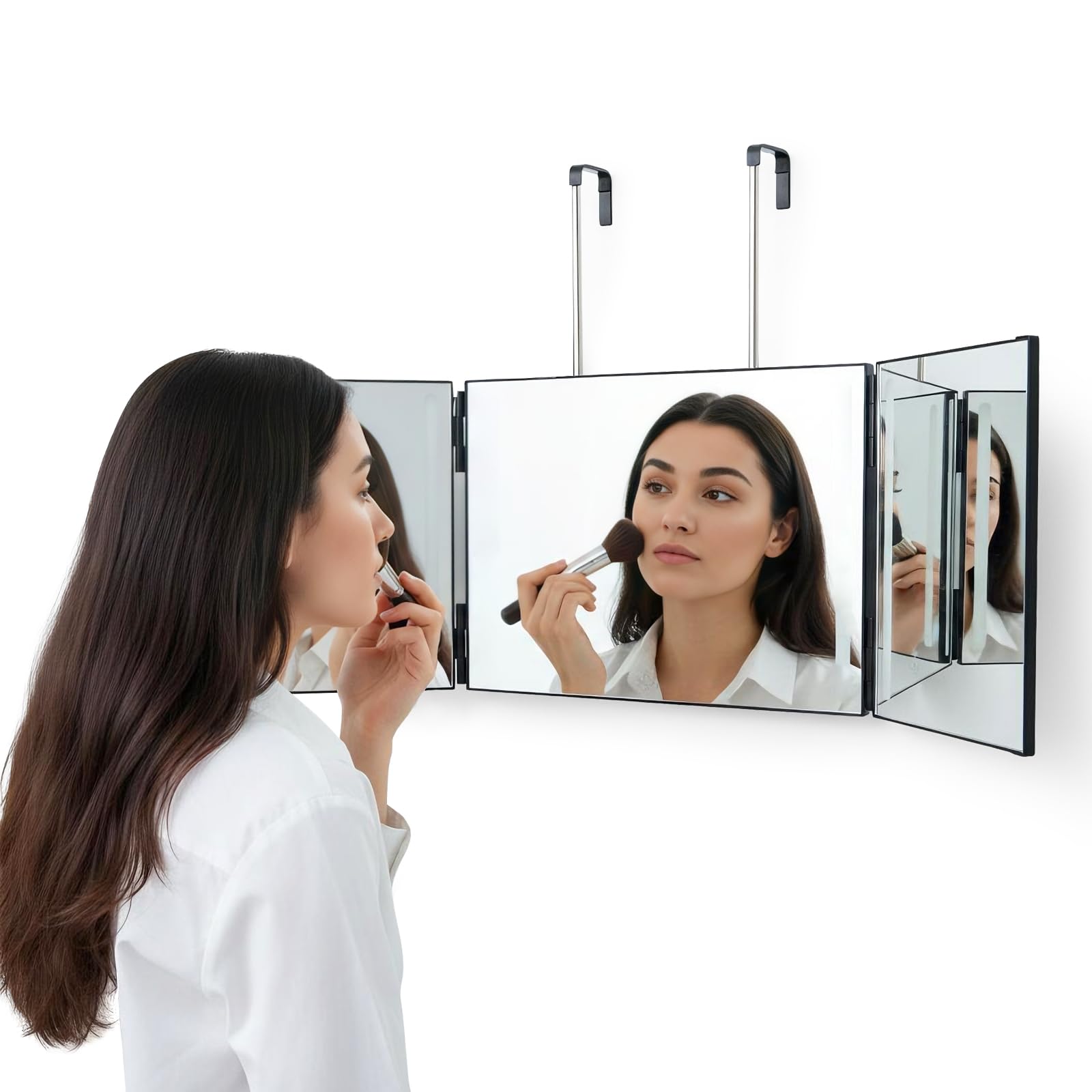 ARATERVIO 360° Dreifach Kosmetikspiegel mit verstellbarem Haken, Trifold Spiegel 3-Fach, Höhenverstellbar, tragbarer Schminkspiegel für Haarstyling, Rasieren & Make-up (Ohne Beleuchtung) - 1