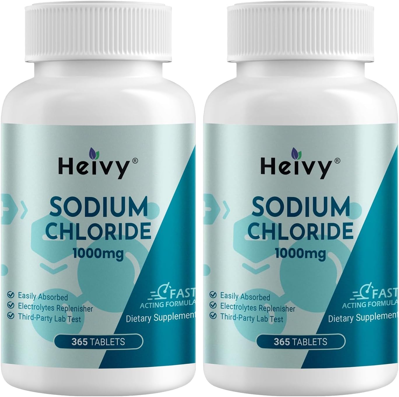 Heivy Sodium Chloride Capsules 1000mg - Pure Salt-Tablets, 365 Tablets, Sodium Chloride, Non-GMO - Electrolyte Balance and Hydration Support, Electrolytes Replenisher Hydration Drink, (Pack of 2)