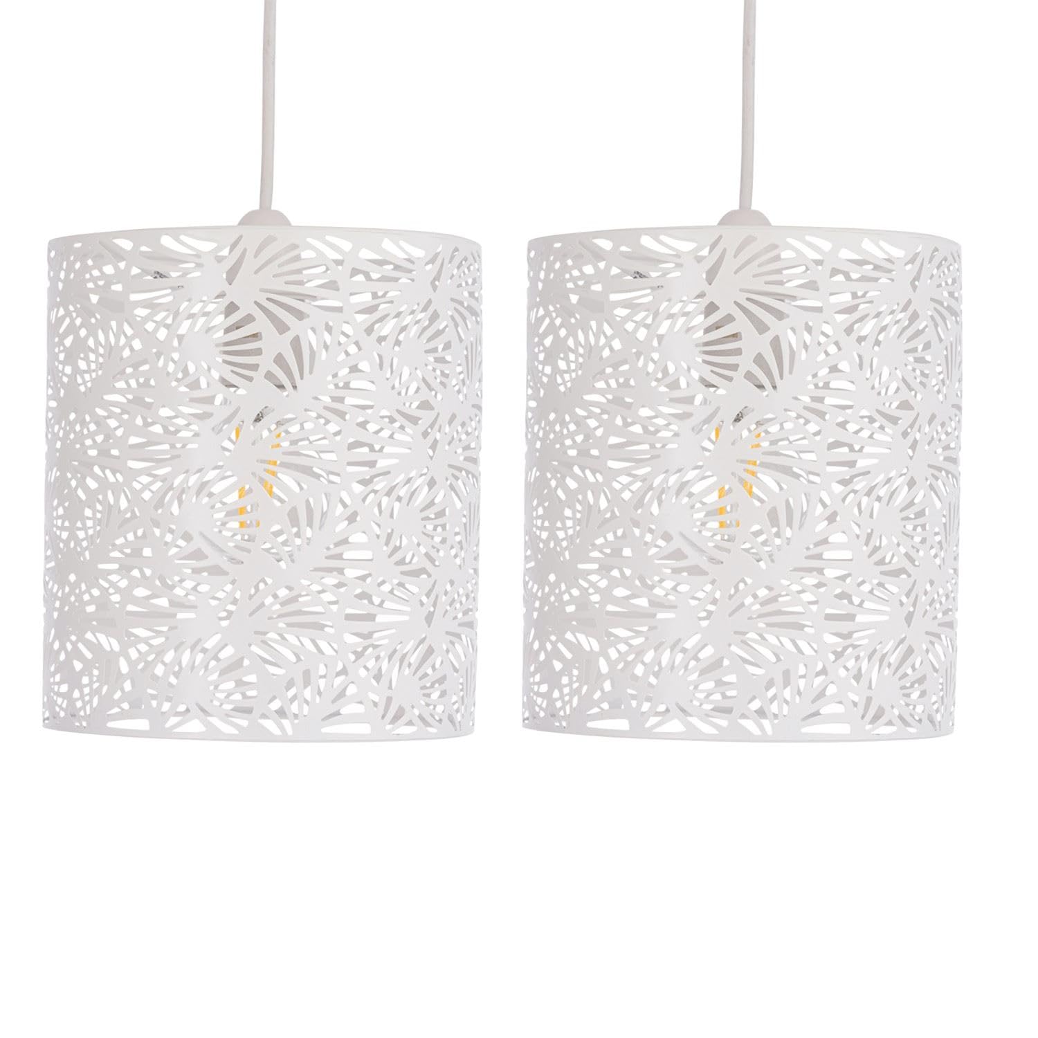 Set of 2 White Metal Cut Out Leaf Pendant Light Shades - Maui - First Choice Lighting