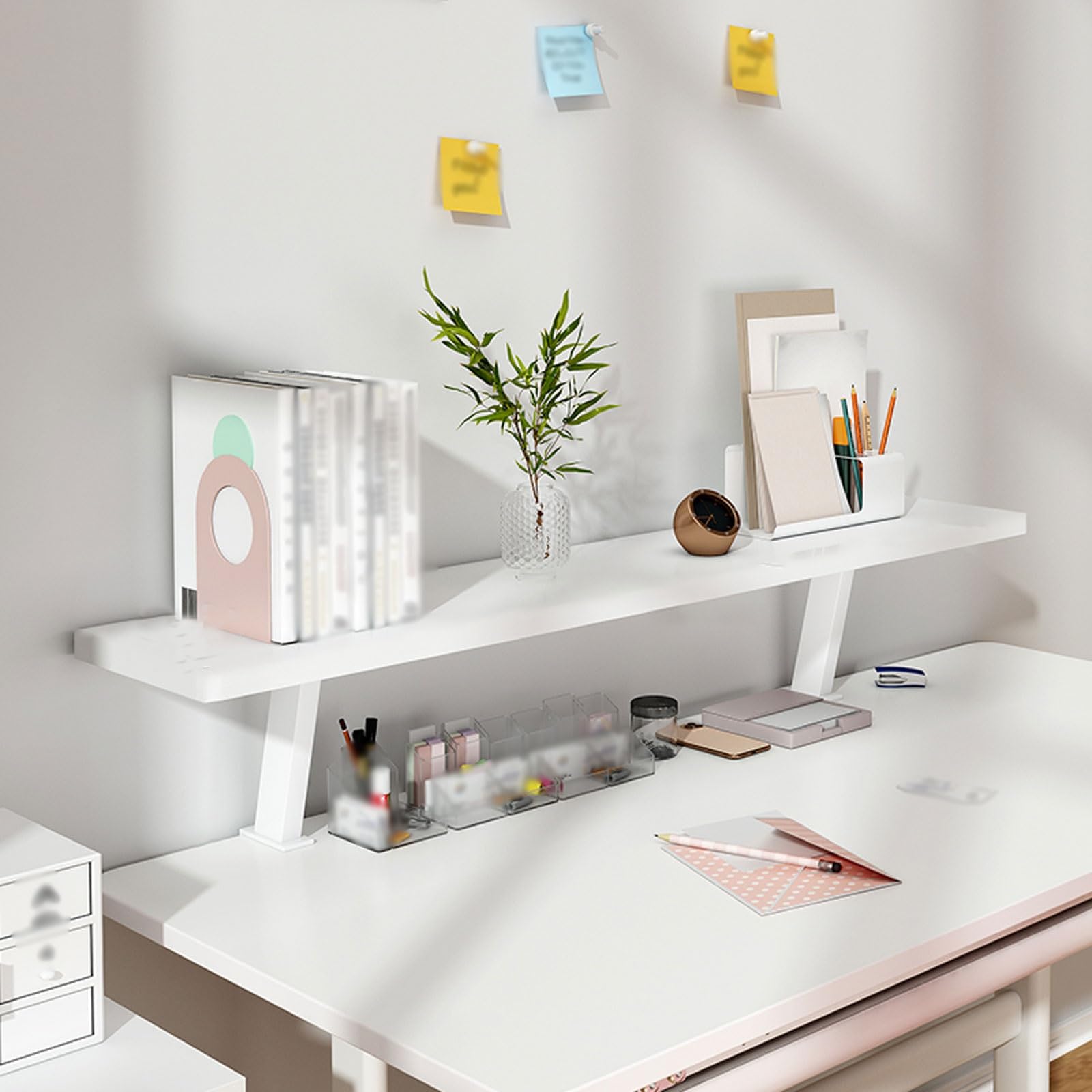 Organizer da scrivania a più livelli a forma di U, elegante bianco da 120 cm, per casa, ufficio e dormitorio, ottimizza lo spazio e mantiene il tuo spazio di lavoro pulito