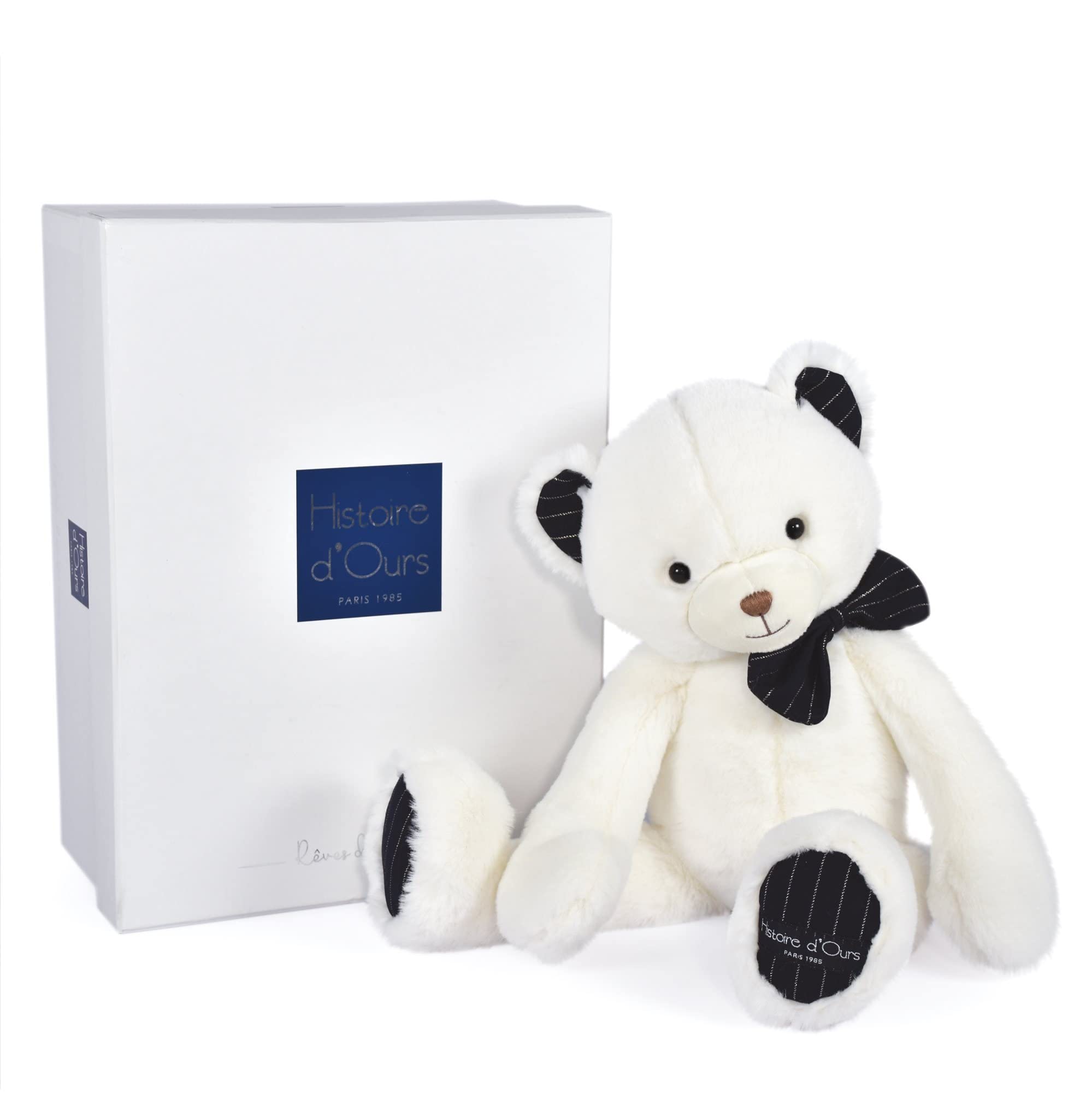 Histoire d'ours – Peluche de Oso – Blanco Marfil y Azul – 40 cm – Idea de Regalo de Nacimiento y cumpleaños para niños – Doudou Chic – Collecion Preppy Chic – HO3131