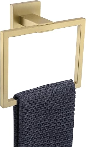 TQKAG Anillo de toalla de oro cepillado Soporte de toalla de mano de baño Soporte de toalla cuadrado de acero inoxidable Perchas de barra de toalla