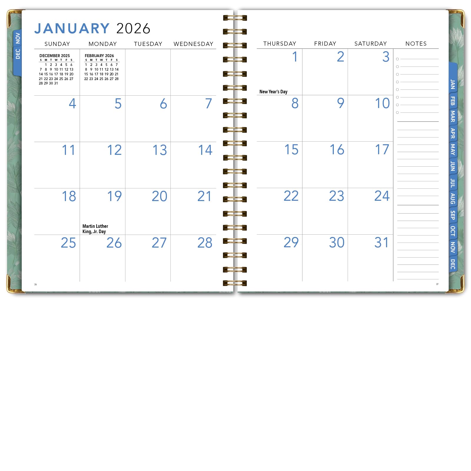 Agenda 2026 de tapa dura con impresión grande, 8.5 x 11 pulgadas: 14 meses (noviembre de 2025 a diciembre de 2026), agenda mensual, semanal, agenda anual, marcapáginas, carpeta de bolsillo y juego de
