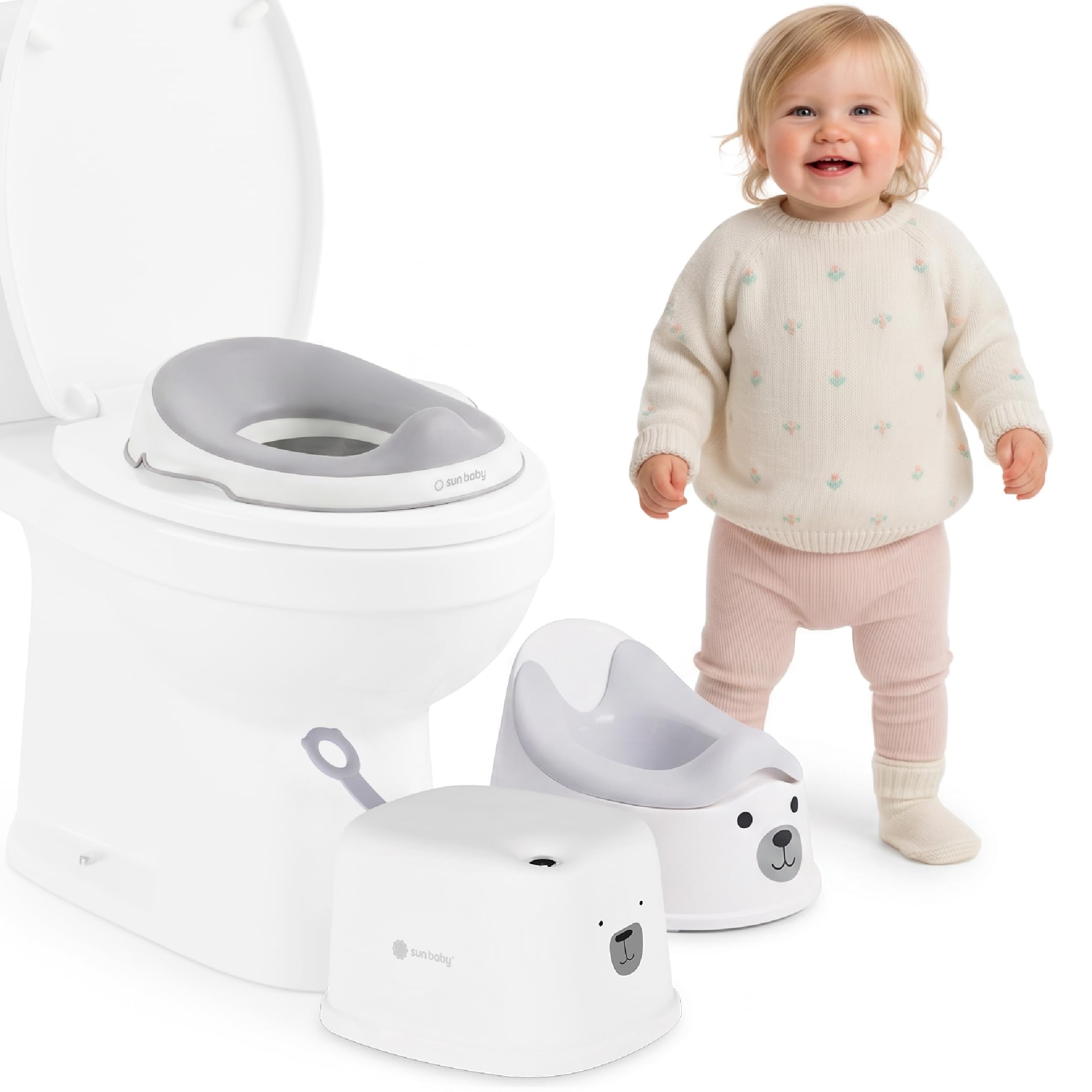 SUN BABY Set de Orinal Infantil 3 en 1 18-36 Meses - Beige | orinal, reductor WC, taburete antideslizante, cubeta extraíble