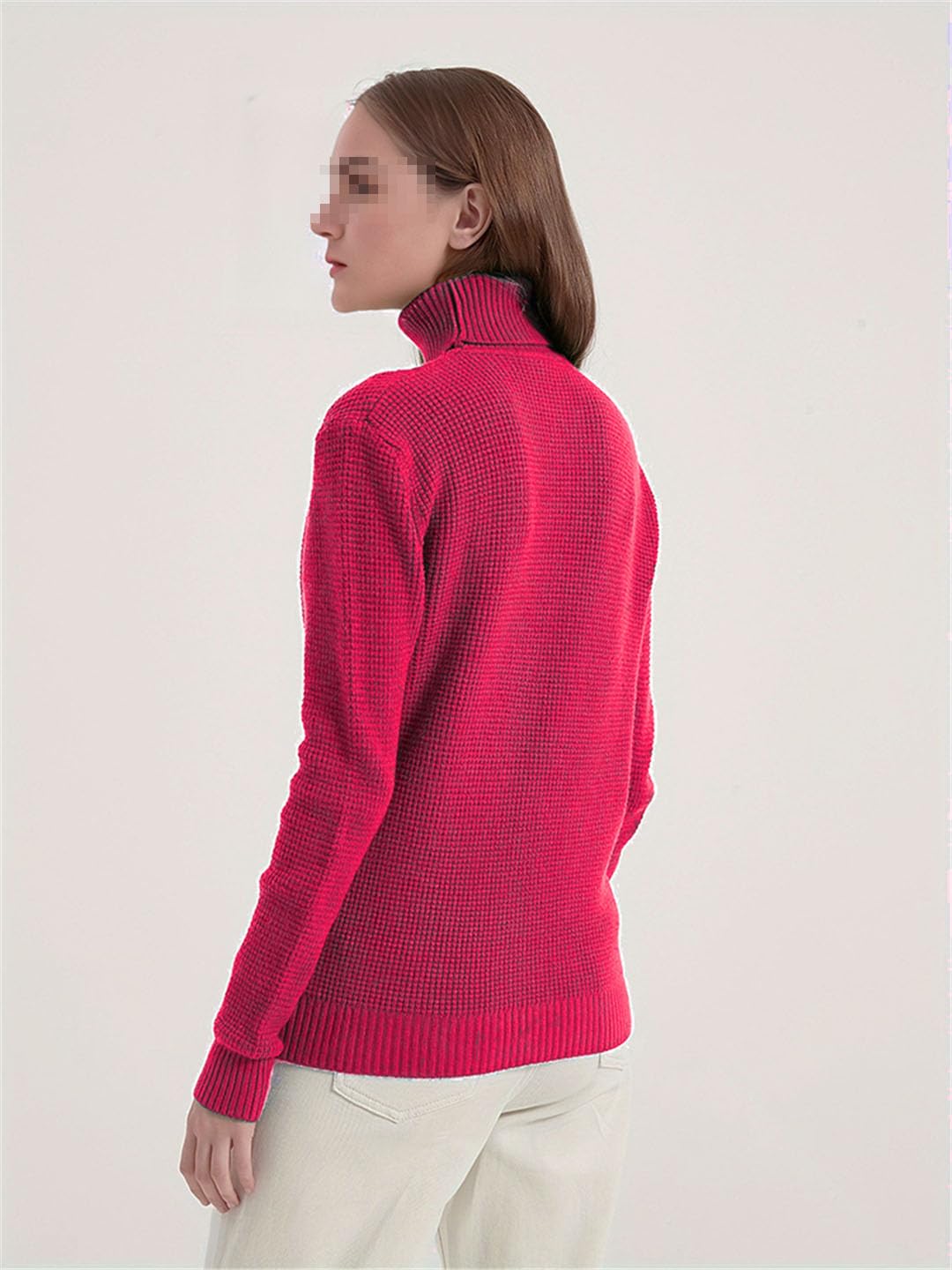 Maglione da donna a collo alto, a maniche lunghe, sottile, intrecciato, per autunno e inverno, casual, lavorato a maglia