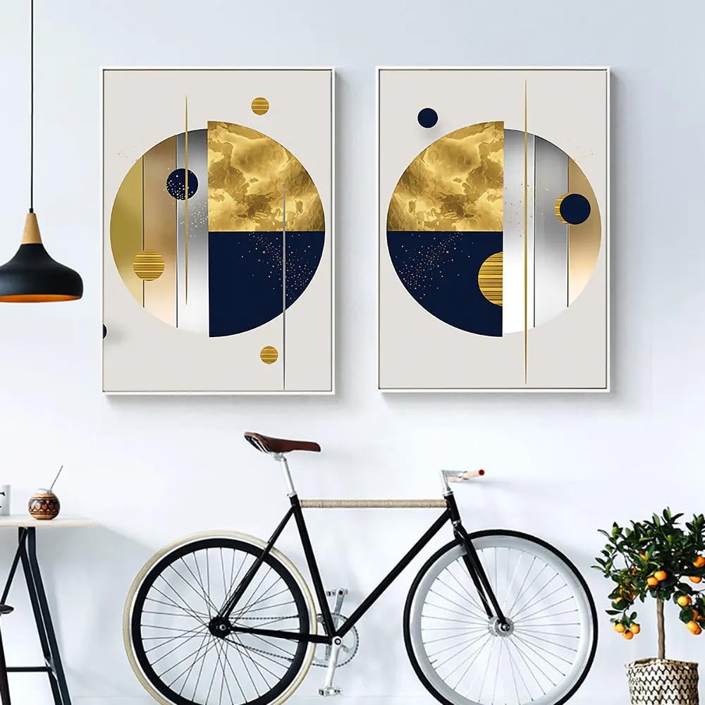 WBYZAC 2 Pieces-Nordic Modern Poster Geometric Round Canvas Painting Abstract Art Print Wall Picture Artwork for Living Kitchen Office Room Home Decor-50 * 60cm (No Frame)