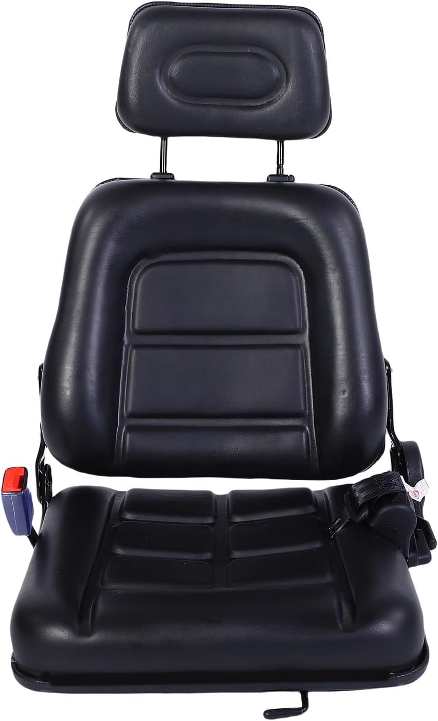 Universal Forklift Seat, Adjustable Backrest PVC Leather Tractor Seat, 30-180 Degree Tilt for Excavators and Skid Loaders (Without armrest)
