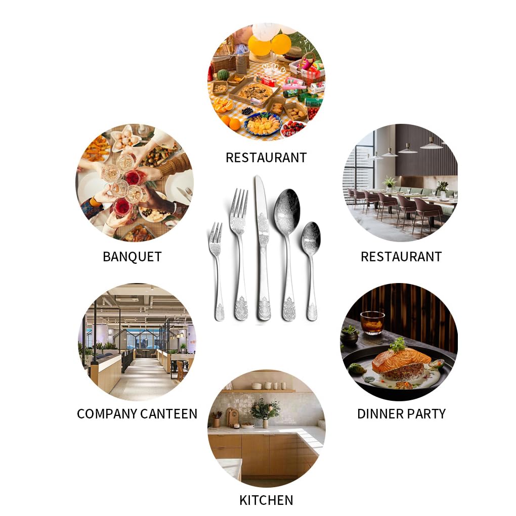 Flatware Set 50 Piece Silverware Set for 10, Decorative Carved Pattern Food-Grade Stainless Steel Halloween Essentials Christmas