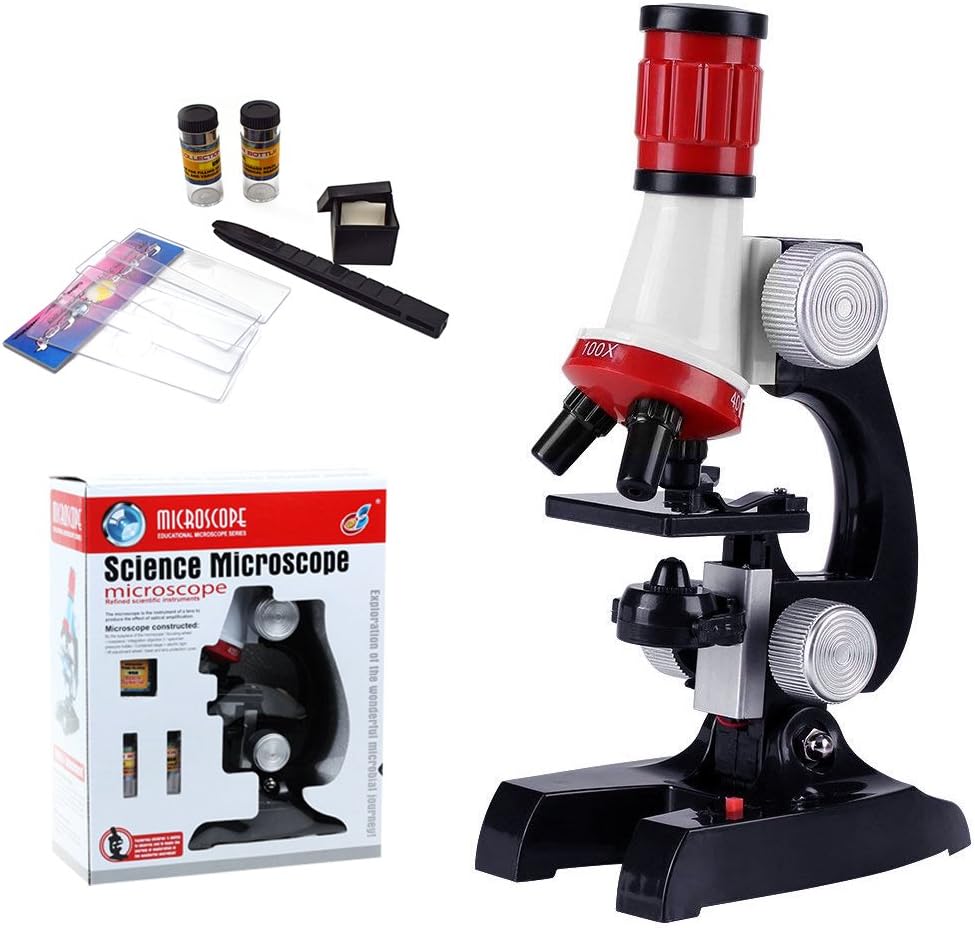 FUNRUI Kids Microscope, 1200x, 400x, 100x Magnification Children Science Microscope Kit LED Lights Includes Accessory Toy Set Beginners Early Education