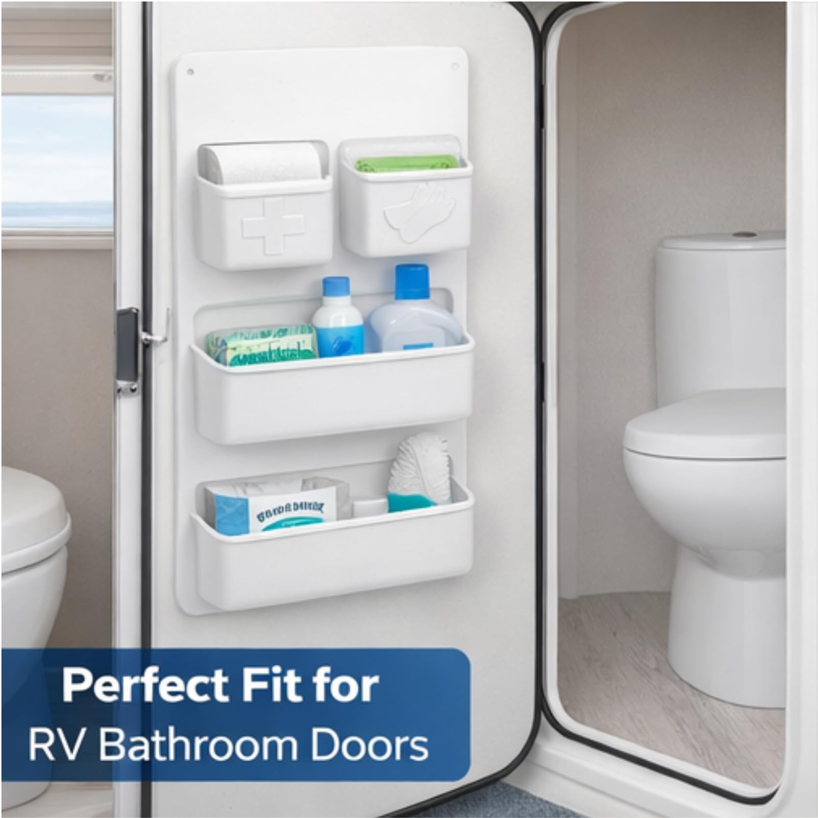 Greensen Organisateur de Porte pour Camping-car, Boîte de Rangement Murale en ABS avec Design à Plusieurs Niveaux pour Papier Toilette dans la Salle de Bain du van ou Camping-car.
