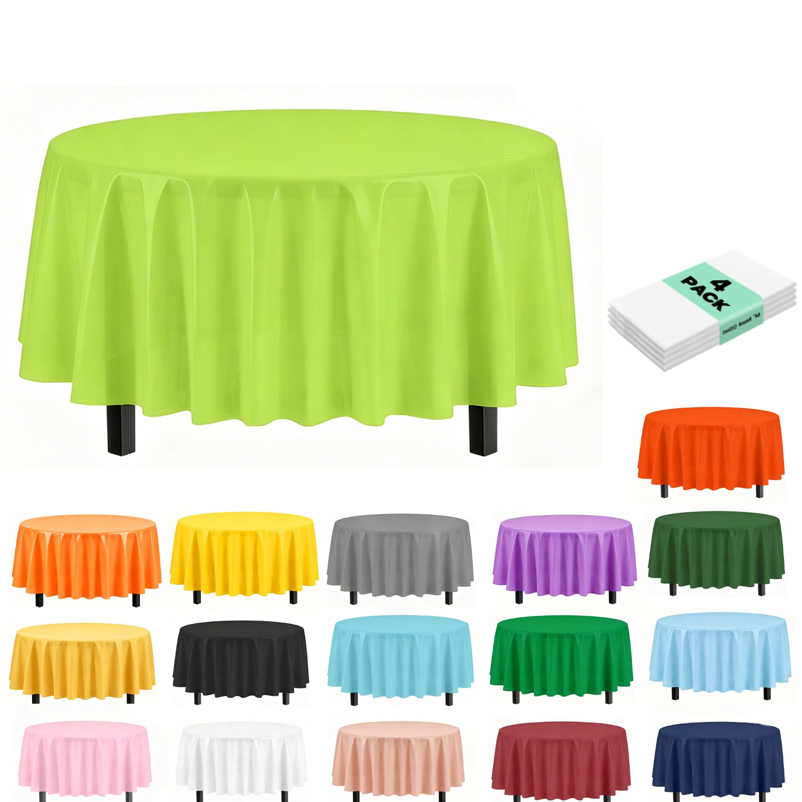 4Pack Plastic Sage Green Party Tablecloths for Round Table, 84 inch Large Round Disposable Table Cover for Party, Decorative Paper Tablecloth Bulk for Picnic, Baby Shower,Wedding,Birthday, Christmas