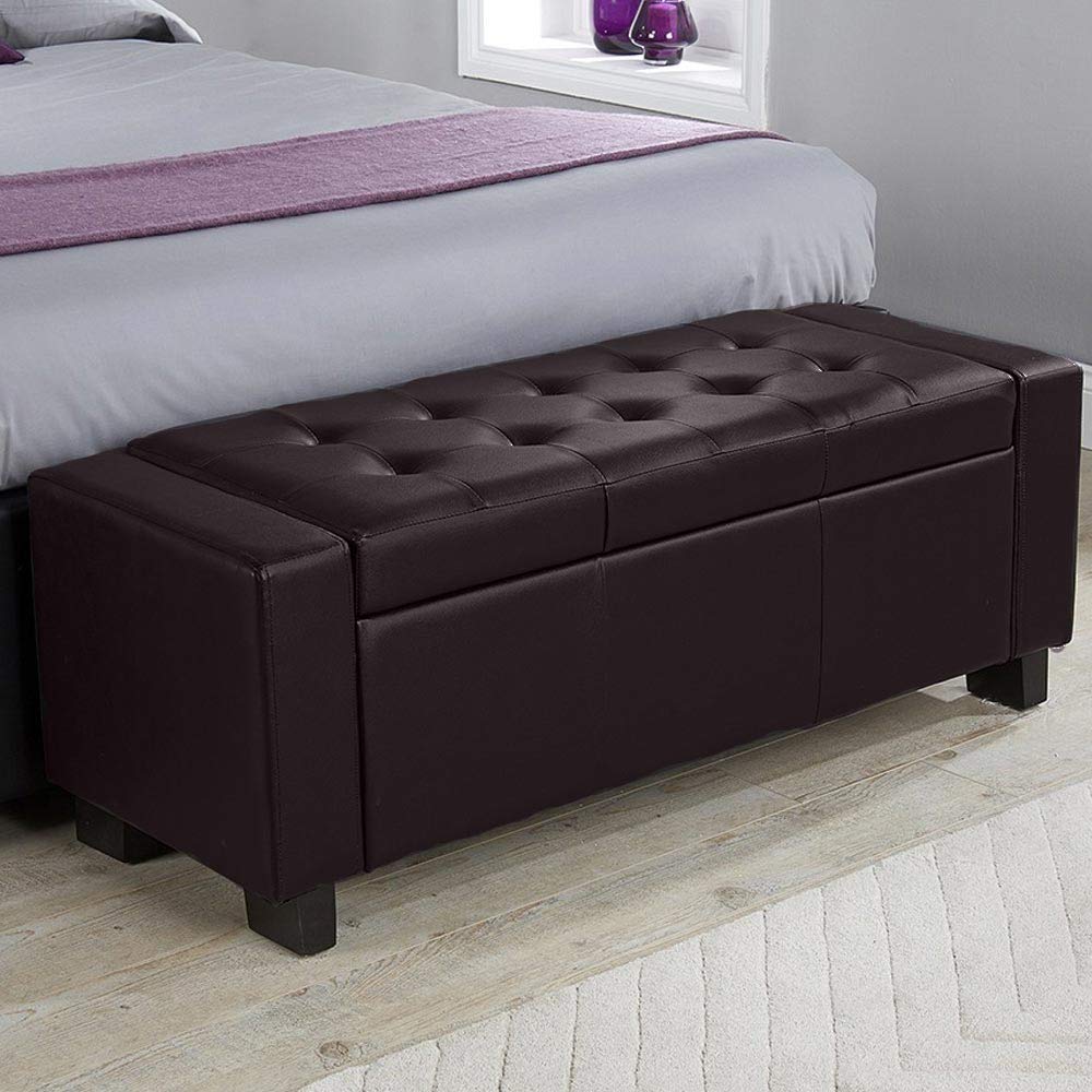 BAKAJI Cassapanca Pouf Contenitore Poggiapiedi per Camera da Letto Panca Sgabello con Struttura in Legno Rivestimento in Eco Pelle Seduta Apribile Imbottita Dimensioni: 110 x 40 x 40 cm (Marrone)