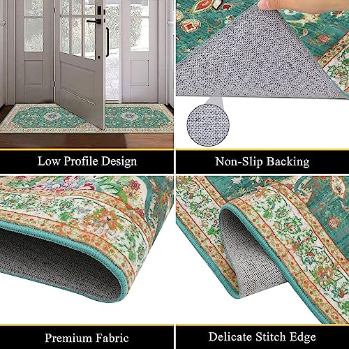 Enyhom Hallway Runner Rugs 60 x 180cm Green Non Slip Entrance Carpet Runner Long Vintage Floral Kitchen Runner Area Rug Washable Floor Mat for Living Room Bedroom Dining Room - Image 4