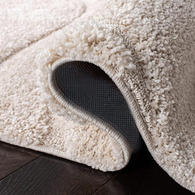 Image of Super Ultra Soft Collection of Finishing Anti Slip Shaggy Fluffy Fur Rugs and Carpet for Living Room, Bedroom, Hall Area High Pile with Your Kids Room, Bedside Runner 2x5 Feet Ivory & Ivory