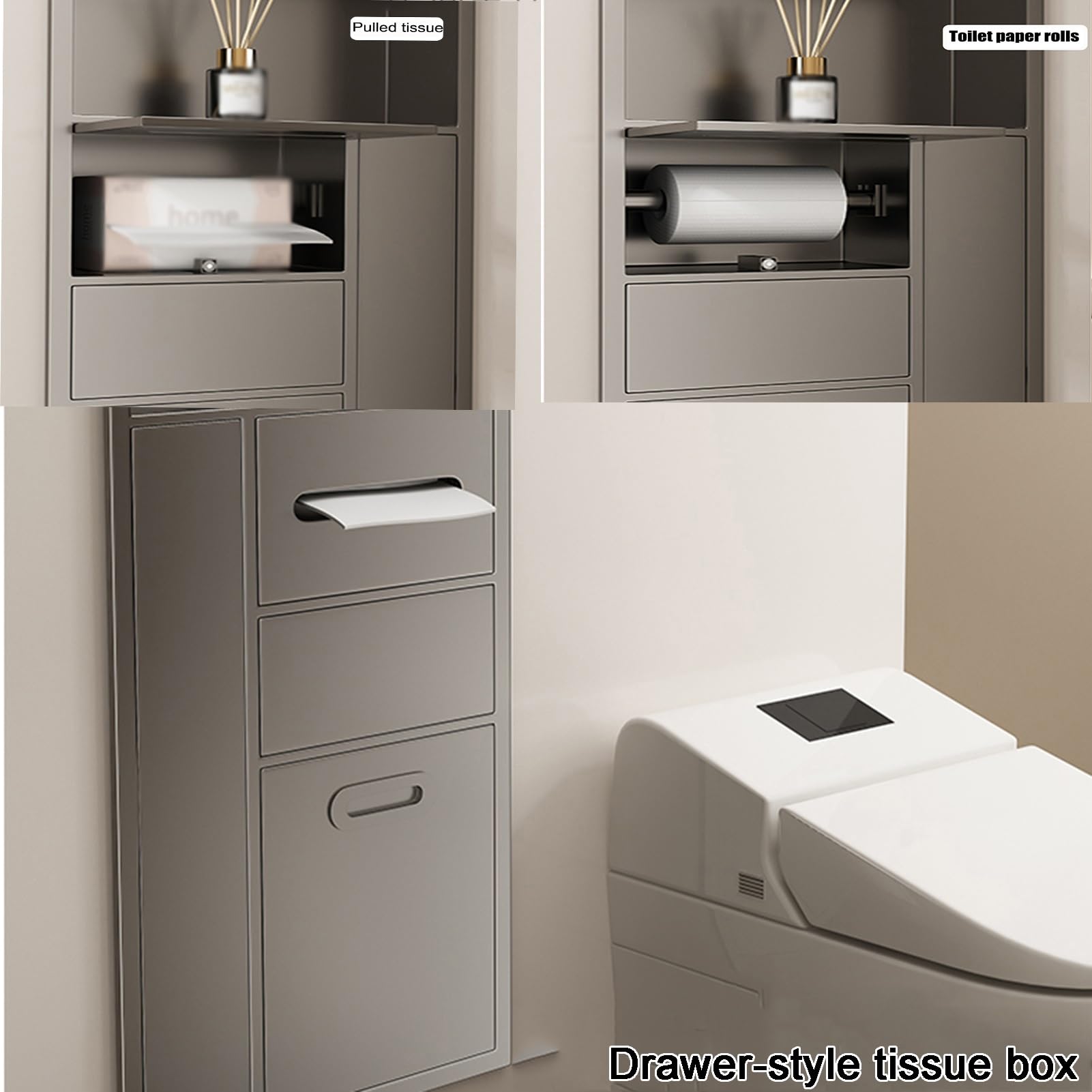 Portarrollos De Papel Higiénico De Acero Inoxidable Impermeable con Papelera Integrada, Diseño Que Ahorra Espacio para Baños De Hoteles Y Hogares, 67 X 40 X 14 Cm, Elegante Diseño, Gris.
