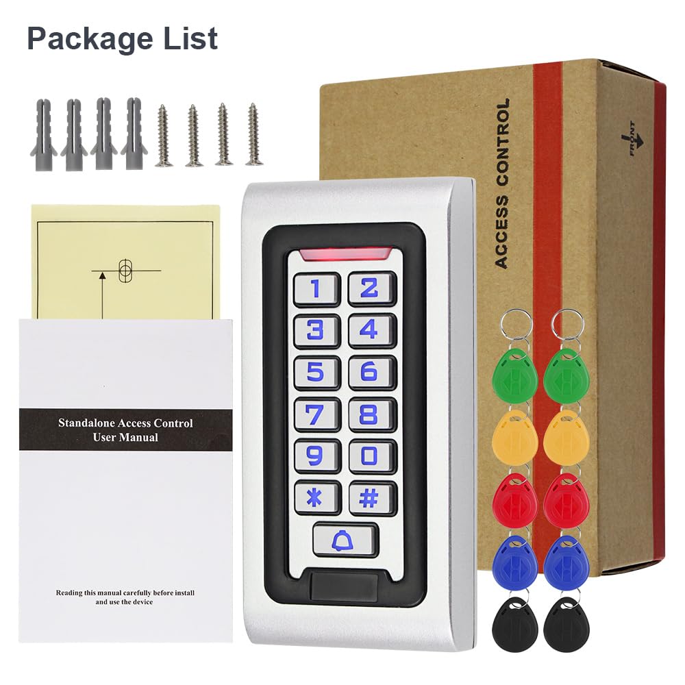 125KHz Metall RFID Zugangskontrolle Tastatur IP68 Wasserdichtes Standalone Zugangscontroller Passwort Türöffnung System, WG26-Leser, mit 10PCS RFID Schlüsselkarten