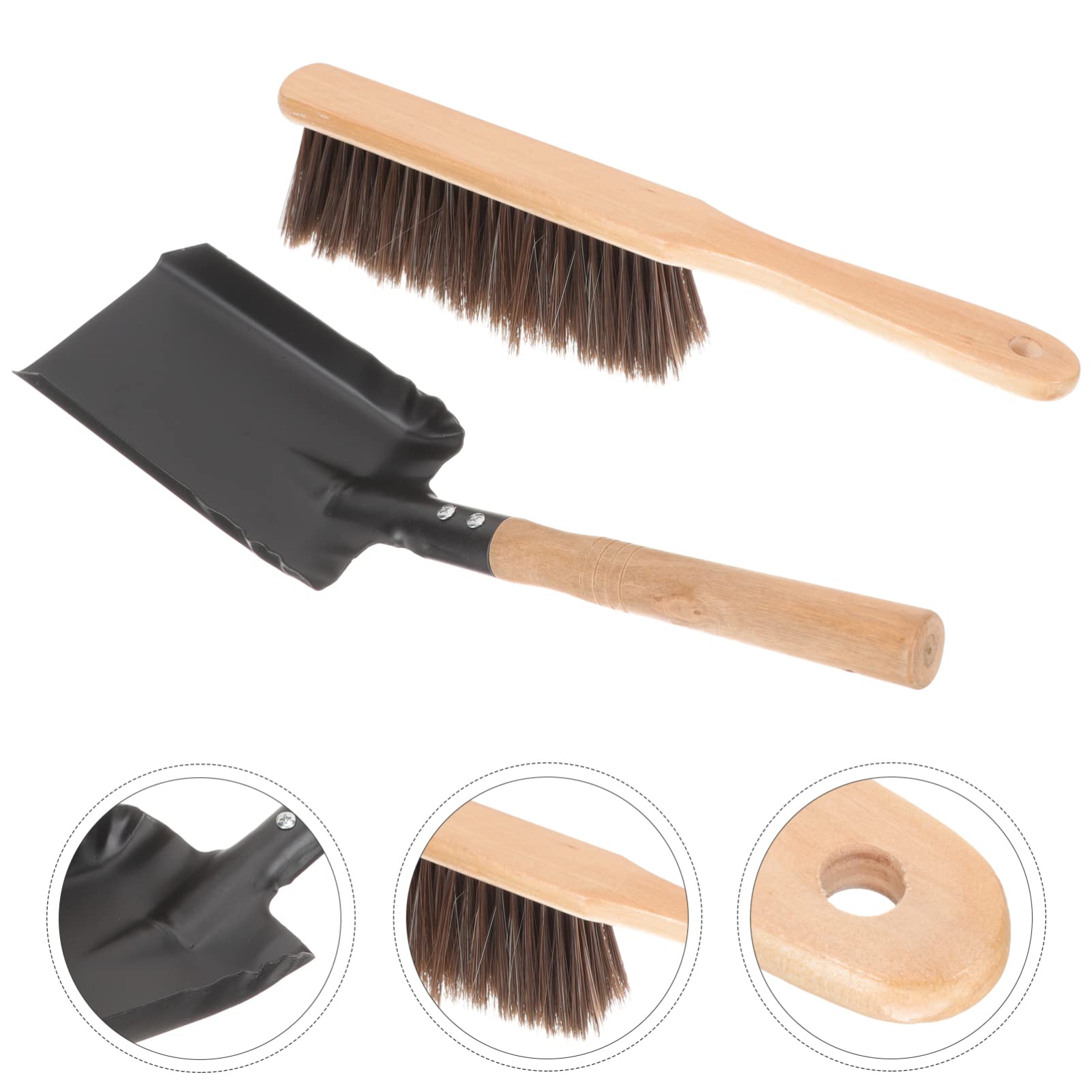 Zerodeko Strumenti per Stufa Paletta e Spazzola Kit per Pulizia della Stufa Accessori in Legno e Ferro per Rimuovere Cenere