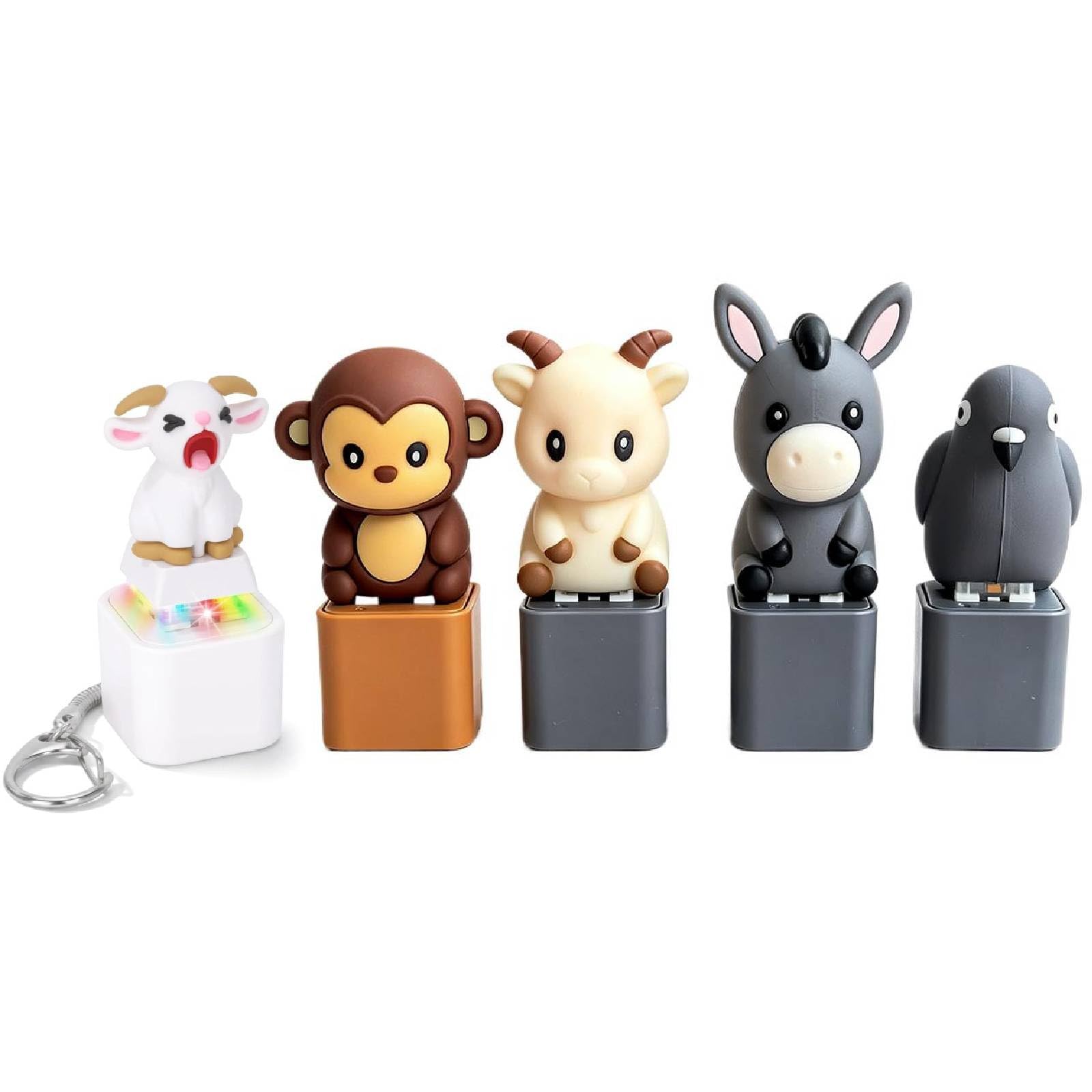 Animal Sound Fidget Clickers, Cute Push Button Noise Maker Keychain Toy, Seagull Mine Button Keychain, Real Sound, LED Light, Squeaking Animal Keyboard Fidget Toy for Adult (5PCS-MIX)