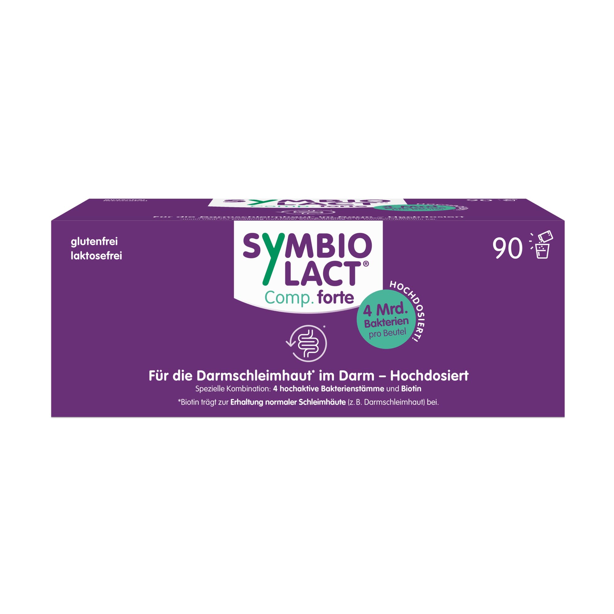 SymbioLact Comp. forte zur Unterstützung des Darms - hochdosiert, 90 Stk. | Bis zu 8 Mrd. Milchsäurebakterien pro Tag, mit Bitotin, hochdosiert, Histamingeprüfte Bakterienstämme