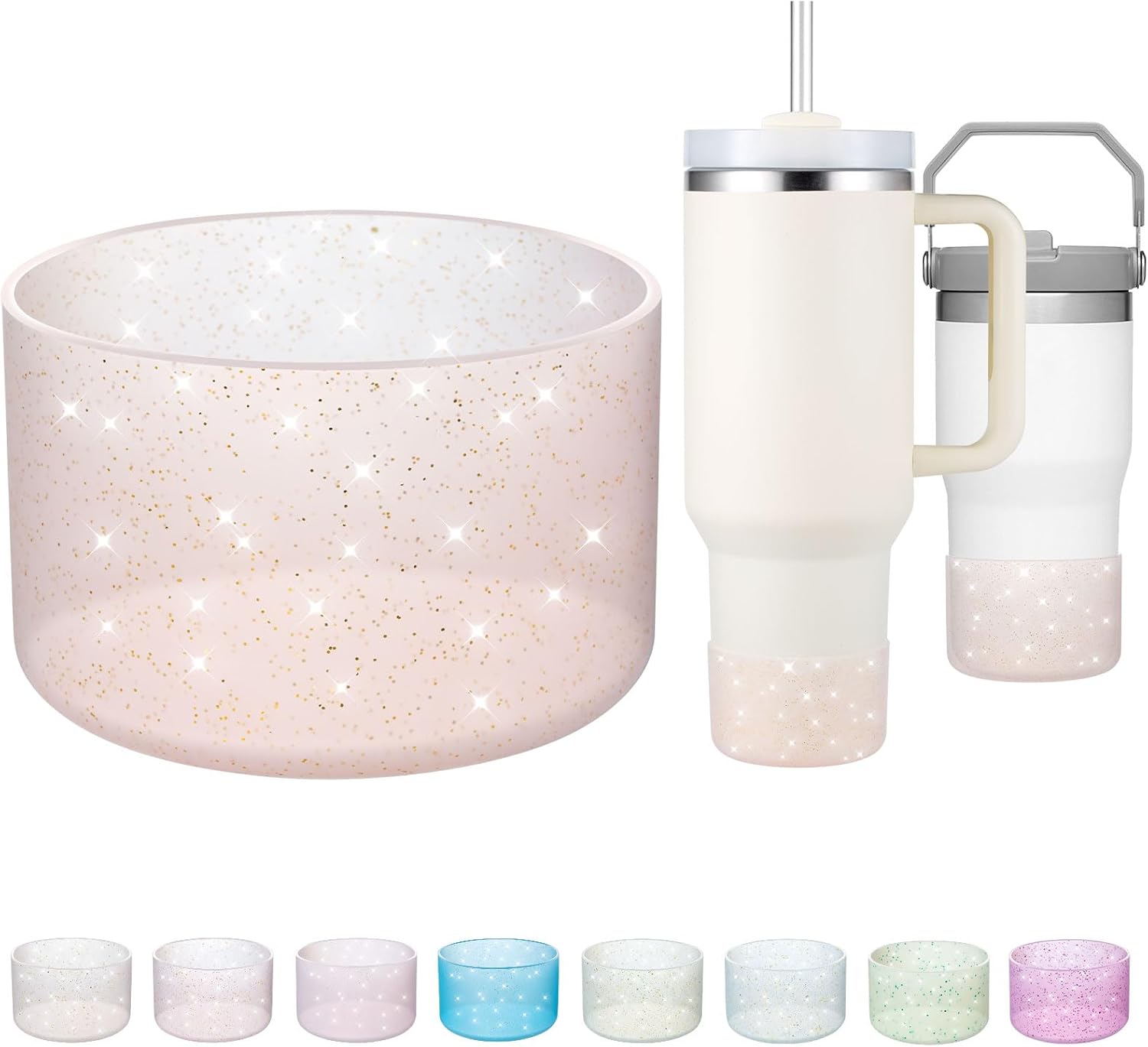 Onlymory Silicone Boot for 30 40 OZ Stanley Cup Accessories, Glitter Boots for Stanley 20OZ 30OZ Tumbler Ice-Flow 16OZ Bottle, Anti-Slip Bling Protector Bottom Cover Sleeve