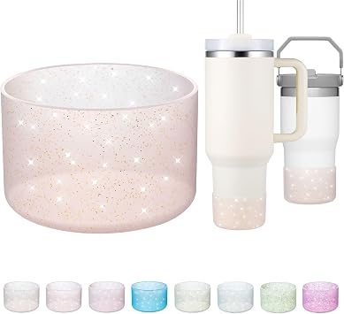 Onlymory Silicone Boot for 30 40 OZ Stanley Cup Accessories, Glitter Boots for Stanley 20OZ 30OZ Tumbler Ice-Flow 16OZ Bottle, Anti-Slip Bling Protector Bottom Cover Sleeve